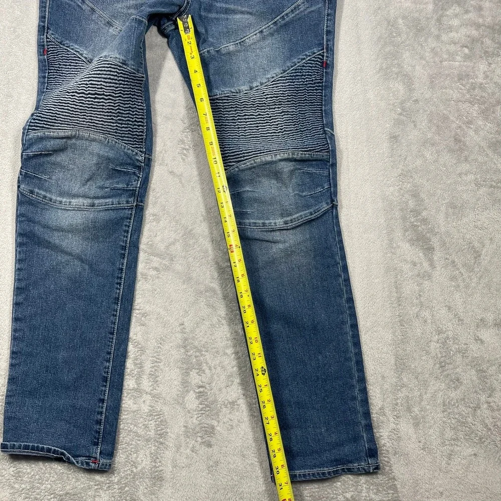 True Religion Rocco Moto Jeans Mens 32(34) Blue Relaxed Skinny Ribbed‎ Knee